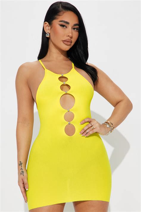 Anastasia Seamless Mini Dress Yellow Fashion Nova Dresses