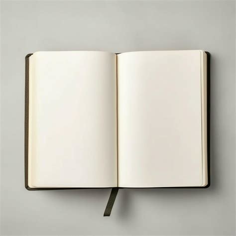 Overhead view of open book with empty blank white pages. Notebook ...