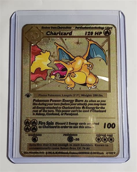 Pokemon Charizard St Edition Base Set Shadowless Gold Metal Etsy