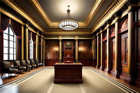 Courtroom Interior. Empty Courthouse Room Interior. Law and Justice Concept Stock Illustration ...