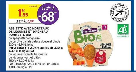 Promo Assiette Avec Morceaux De L Gumes Et D Agneau Pommette Bio Chez