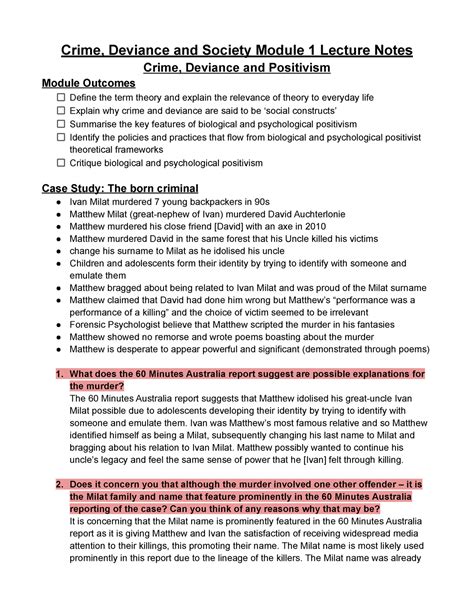 Cds Week 1 Lecture Notes Crime Deviance And Society Module 1 Lecture