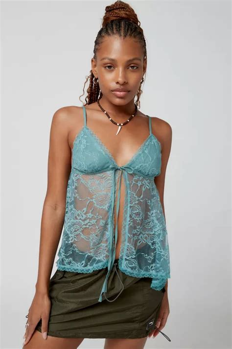 Uo Roxie Sheer Lace Flyaway Cami Urban Outfitters