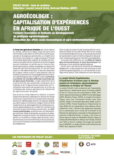 Agroécologie capitalisation d expériences en Afrique de l Ouest note