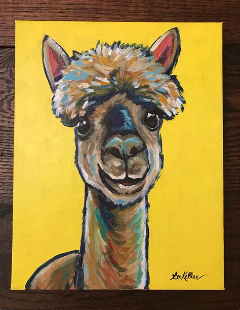 Alpaca Painting On Canvas Colorful Alpaca Art Alpaca Canvas Etsy