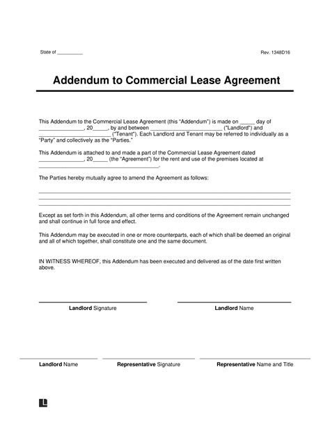 Free Commercial Lease Addendum Template Pdf Word