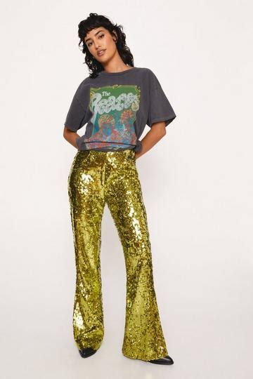 Sequin Flared Trousers Boohoo Uk