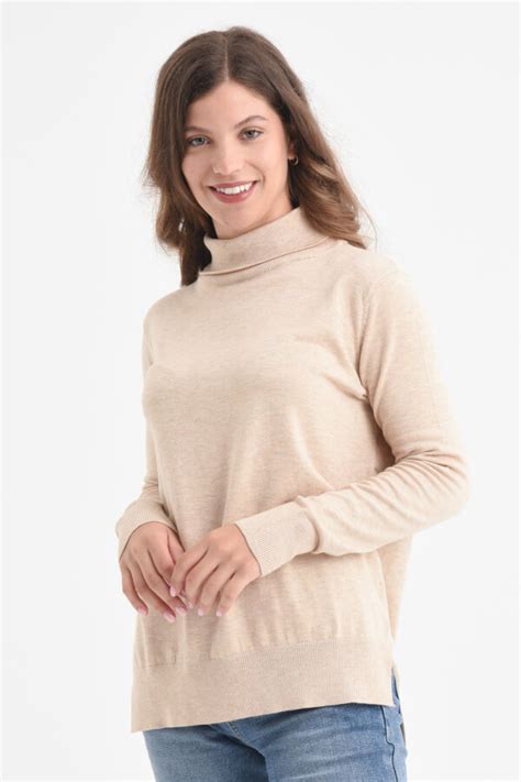 Sweater De Punto Cuello Alto Beige BAS Basic Simple