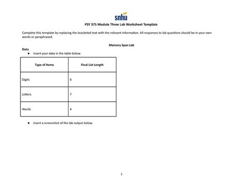 PSY 375 Module Three Lab Worksheet Template PSY 375 Module Three Lab