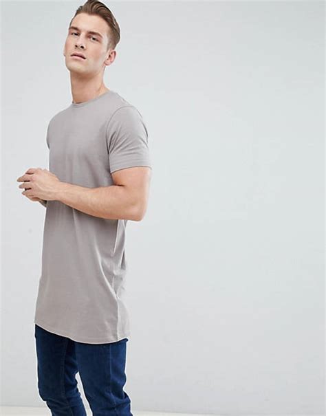 Asos Design Super Longline T Shirt With Crew Neck In Beige Asos