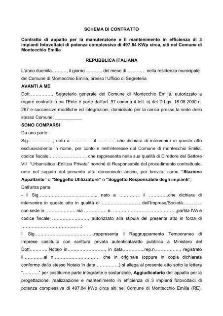 CONTRATTO MANUTENZIONE DEF Comune Di Montecchio Emilia