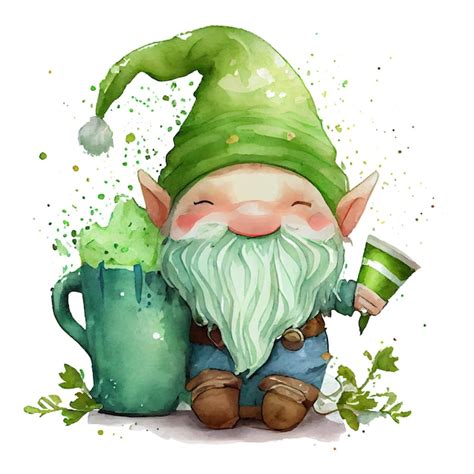 Aquarelle Mignon Gnome Avec Chope De Bi Re St Patricks Day Personnage