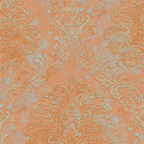 Barock Tapete Orange Vintage Klassik Vliestapete Mit Ornamenten