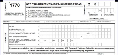 Detail Contoh Pengisian Spt Tahunan Pph Wajib Pajak Orang Pribadi 1770