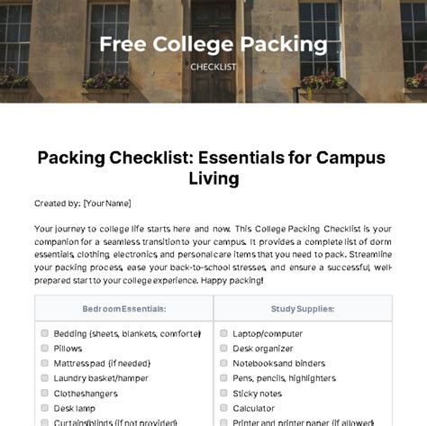 Free College Packing Checklist Template To Edit Online