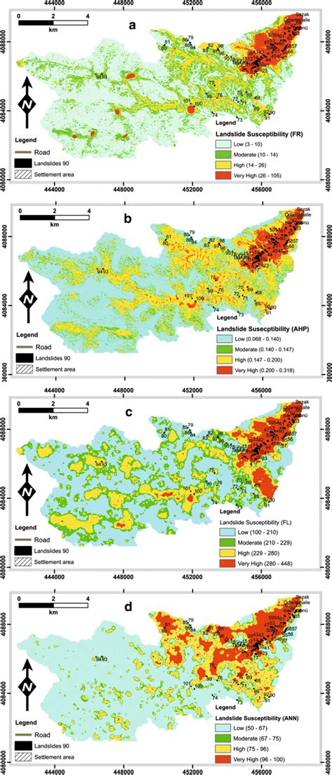 Landslide Susceptibility Maps A FR Model B AHP Model C FL Model And