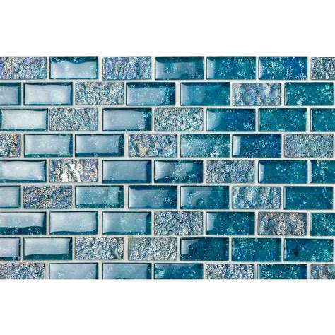 Ivy Hill Tile Marina Iridescent Aqua Brick 11 34 In X 11 34 In 8 Mm Glass Mesh Mounted