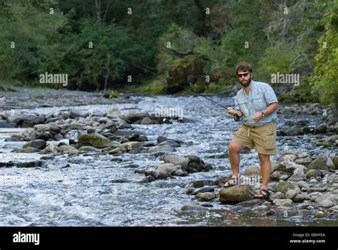 Fly fishing on the North Fork of the Umatilla River, Oregon Stock Photo ...