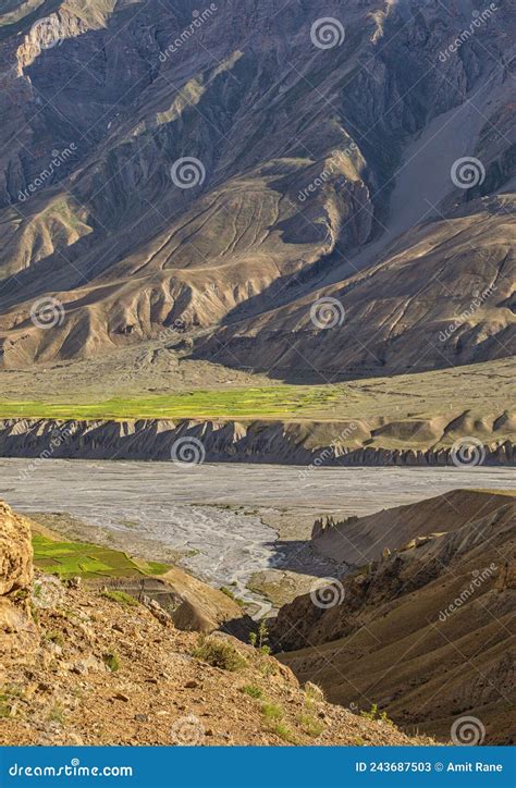 View Of Spiti River From Kibber Spiti Valley Himachal Pradesh India