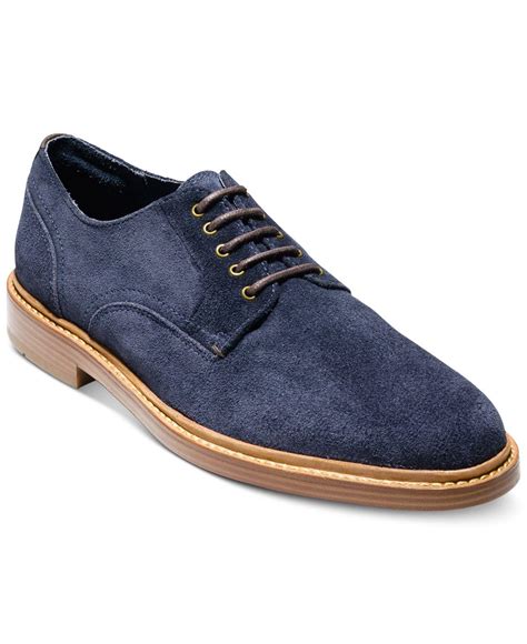 Cole Haan Mens Adams Suede Plain Toe Oxfords In Blue Suede Blue For