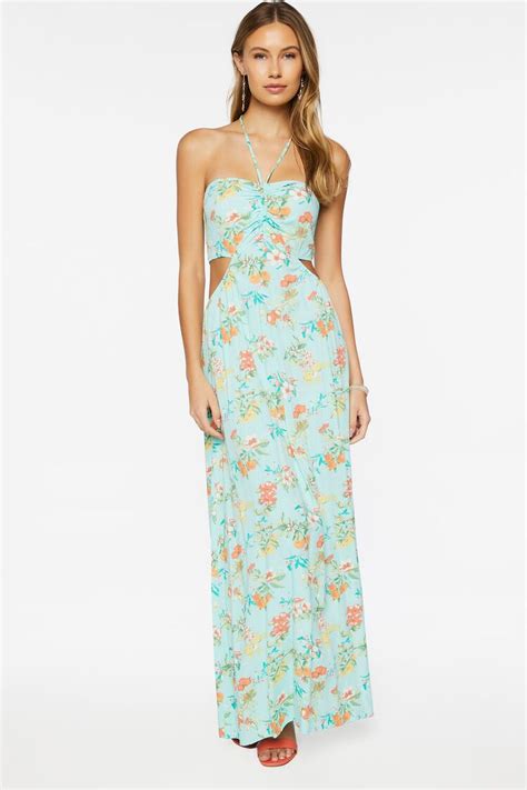 Floral Print Halter Maxi Dress