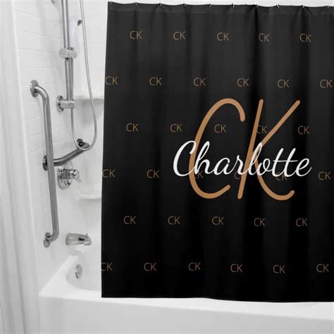 Black Gold Monogram Initials Name Script Shower Curtain Zazzle