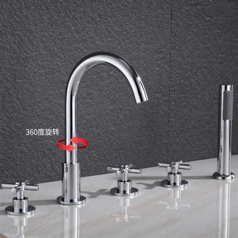Household All Copper Hot And Cold Split Sitting Side Bathtub Faucet Set Of Five Gooseneck Five