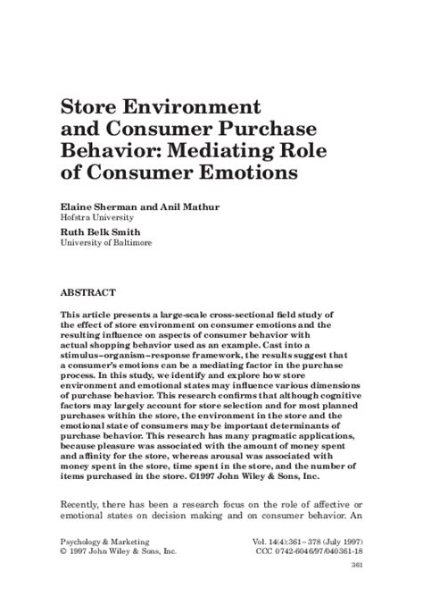 Pdf Store Environment And Consumer Purchase Behavior Mediating Role Of Consumer Emotions