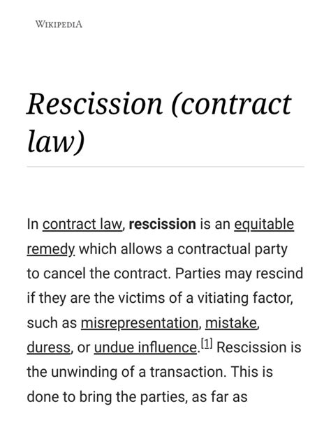 Rescission (Contract Law) - Wikipedia | PDF | Law Of Obligations | Civil Law (Legal System)