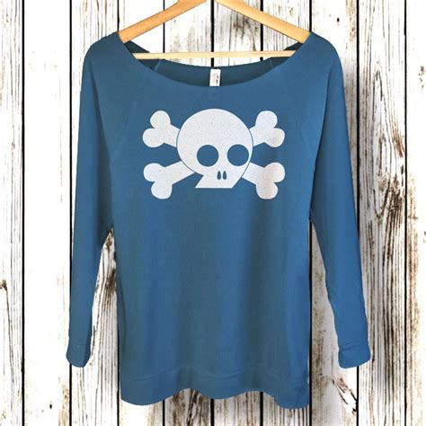 Skull And Crossbones Shirt For Women Gothic Style 34 Sleeve Etsy