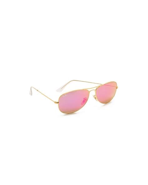 Ray Ban Mirrored Shrunken Aviator Sunglasses In Pink Save 5 Lyst