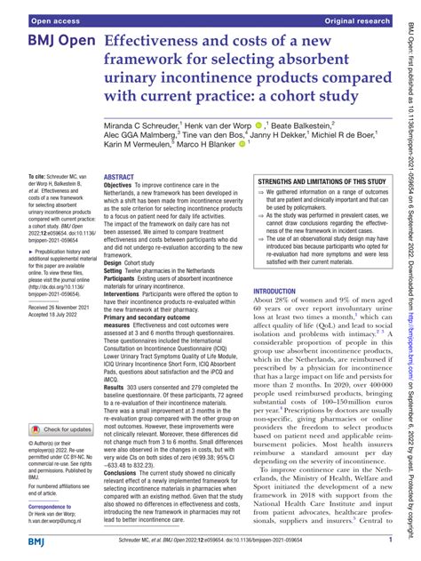 Pdf Effectiveness And Costs Of A New Framework For Selecting Absorbent Urinary Incontinence