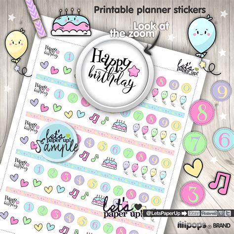 Birthday Stickers Printable Sticker Planner Sticker Digital Etsy