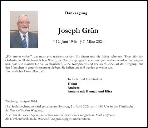 Alle Traueranzeigen für Joseph Grün trauer rp online de