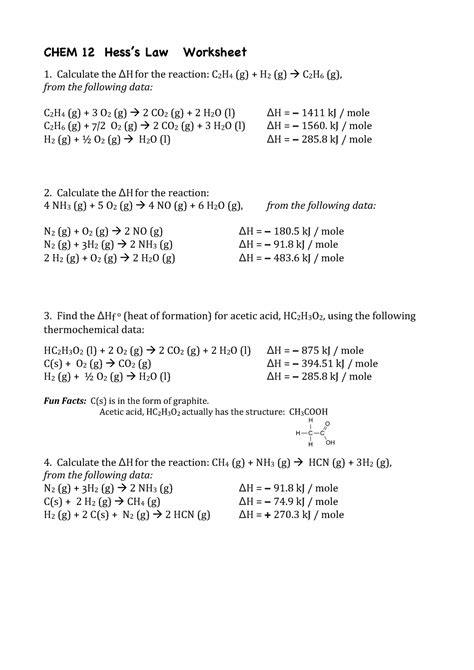 Enthalpy Calculation Problems Chem Hesss Law Worksheet