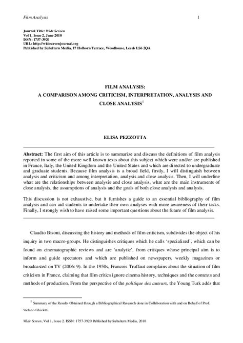 (PDF) Film Analysis: A Comparison among Criticism, Interpretation ...