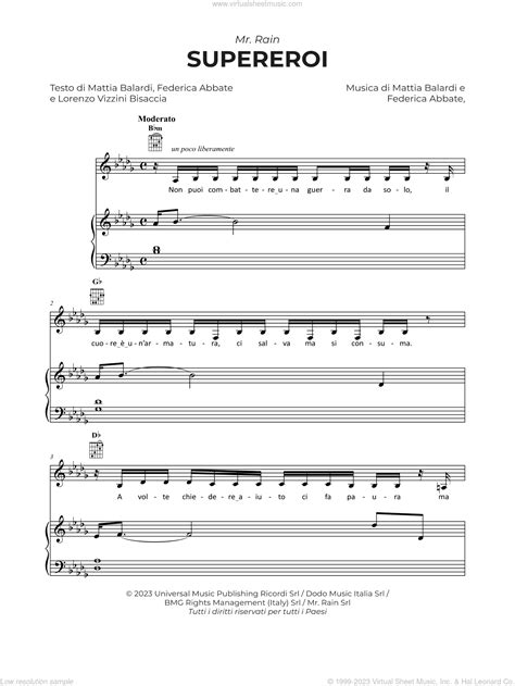 Supereroi Sheet Music For Voice Piano Or Guitar Pdf