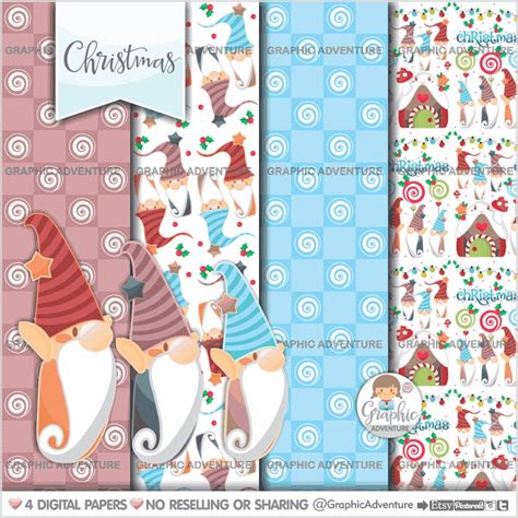 Christmas Digital Paper Gnome Pattern Christmas Pattern Etsy