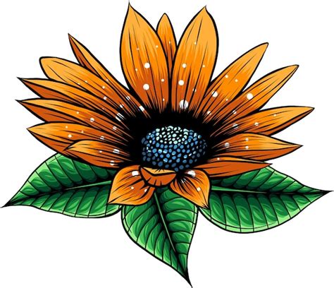 Premium Vector Sunflower With Green Leaves In Flat Style Isolated On