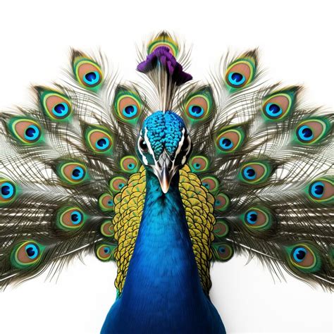 Premium Photo Beautiful Peacock With Feathers Out Isolated On White