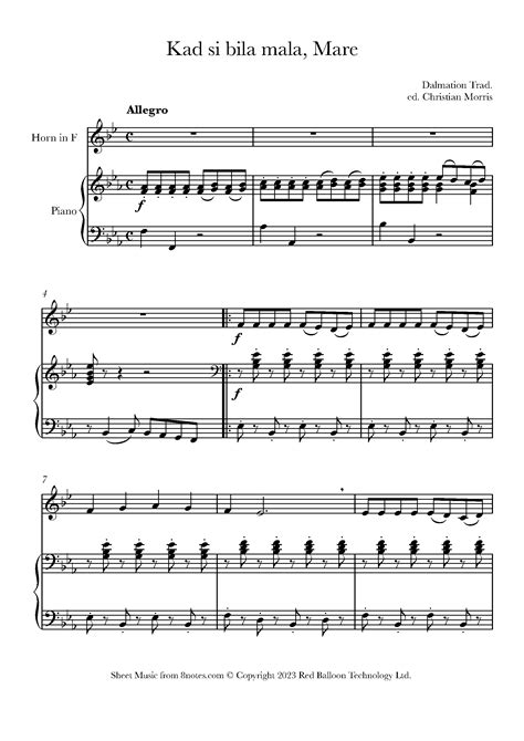 Kad Si Bila Mala Mare Dalmation Trad Sheet Music For French Horn