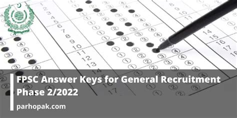 FPSC Answer Keys For General Recruitment Phase 2 2022