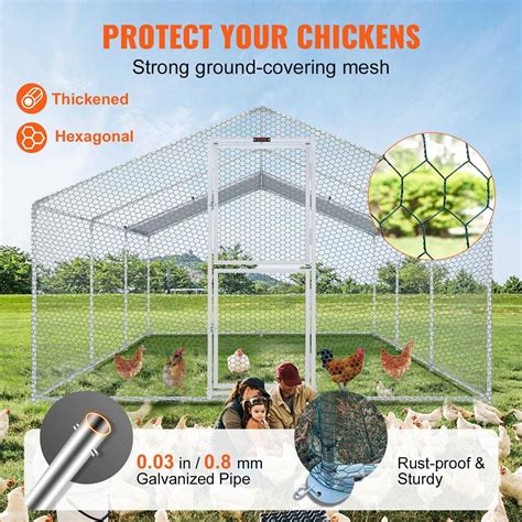 VEVOR Large Metal Chicken Coop With Run Walkin Poultry Cage For Yard