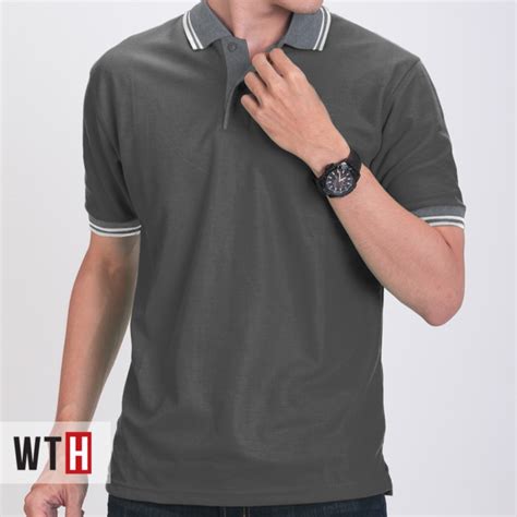 Jual Kaos Polo Shirt Abu Tua Kerah Kombinasi What The Heaven Shopee