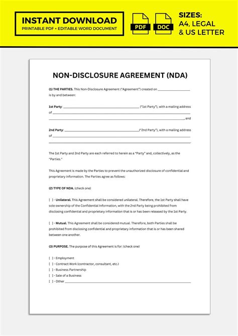 Non Disclosure Agreement Template Non Disclosure Agreement Etsy