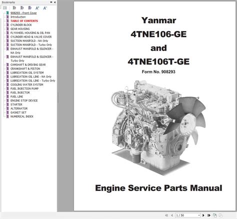 Yanmar Engine 4TNE106 GE 4NTE106T GE Service Parts Manual 908293A