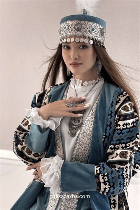 Kazakh Girl In Traditional Costume Blue Traditional Fashion