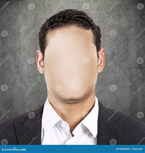 Headshot Faceless Man Isolated On Grey Wall Background Stock Image