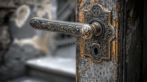 Art Nouveau Brass Door Handle Historic Building Close-up Urban Setting ...