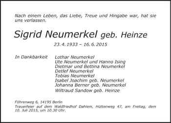 Traueranzeigen Von Sigrid Neumerkel Tagesspiegel Trauer